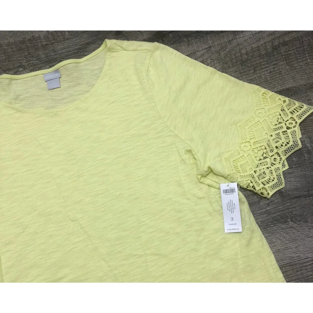 Chicos NWT Size 3 Chest 48” Slub lace hem/sleeve cotton T Shirt Blouse Sz XL A7 - Picture 4 of 7